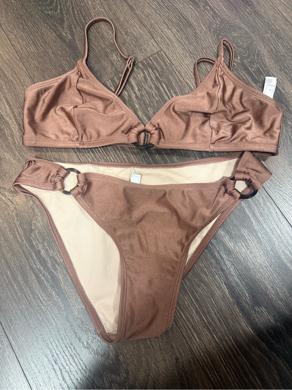 Women’s Brown Ring-Accent Bikini Set - Classic Two-Piece Swimwear